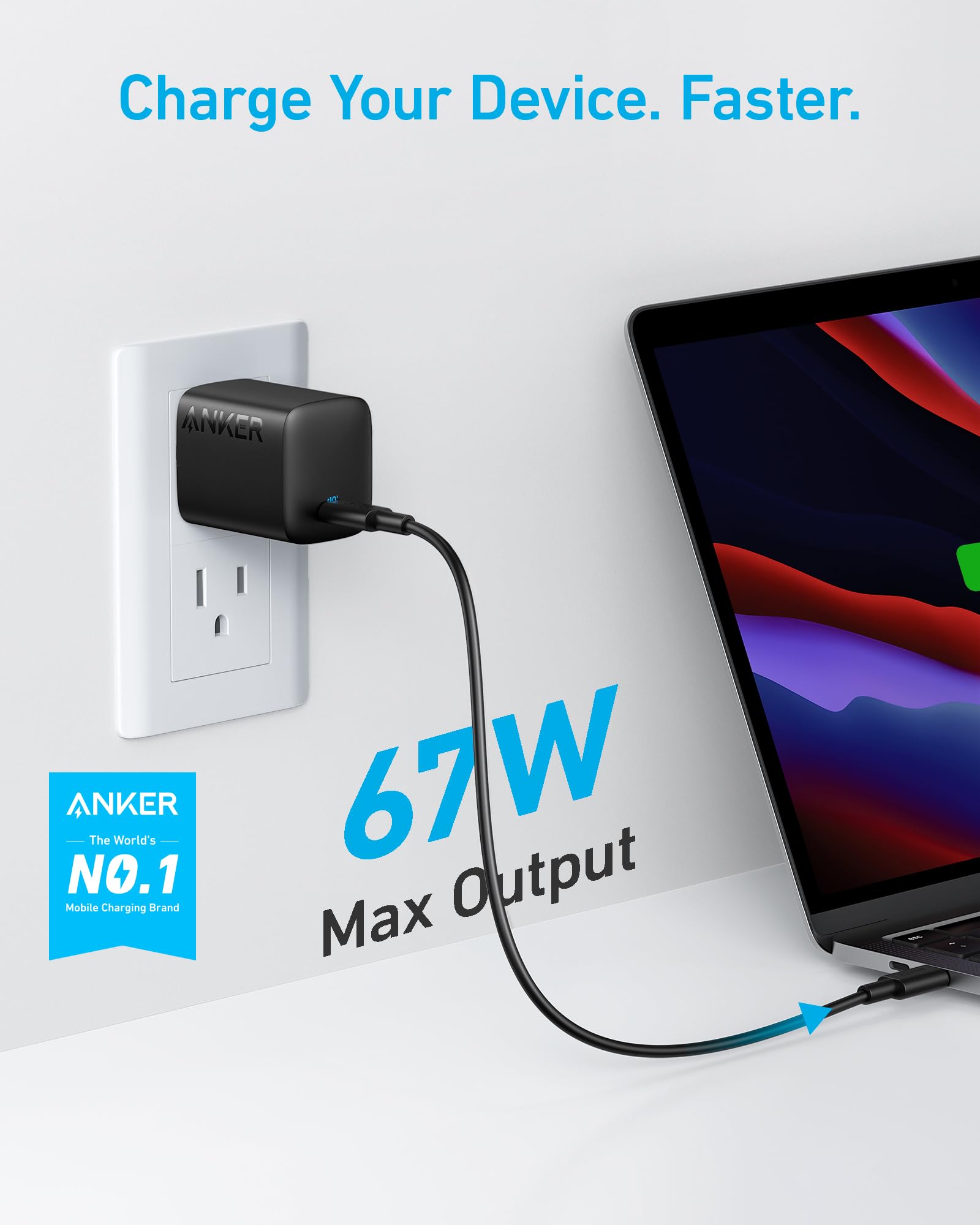 Anker 67W USB C Wall Charger, Anker 315 Charger, PIQ 3.0 Compact & Foldable Fast Charger, for MacBook Pro/Air, iPhone 15/15 Pro/15 Pro Max/14/14 Pro/14 Pro Max, iPad, Galaxy, Pixel, AirPods, & More