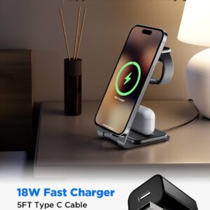 Lemoworld 15W Wireless Charger iPhone Fast Charging, 3 in 1 Wireless for Apple Charging Station Multiple Device [Metal] iPhone Charging Station for iPhone 15/14/13/12/11/Pro/Max/Apple Watch/Airpods