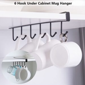 2 Pack Storage Mug Hooks Rack Under Cabinet Each with 6 Hooks, Cup Holder Hanger, Wine Glasses Kitchen Utensil Hanger, Ties Belts Scarf Hanging Hook Rack, Mug Hook Hanger Under Shelf Without Drilling