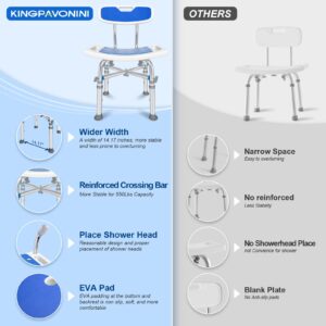Heavy Duty Shower Chair with Back 550lb, Height Adjustable Bath Seat with EVA Pad, Anti-Slip Shower Bench Bathtub Stool for Elderly, Senior, Handicap & Disabled, Tool-Free Assembly
