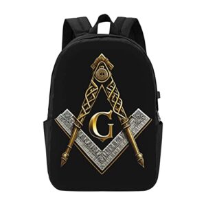 FYCFSLMY Master Mason Masonic Laptop Backpack, Travel Backpack with USB Charging Port, Computer Bag for Men Women