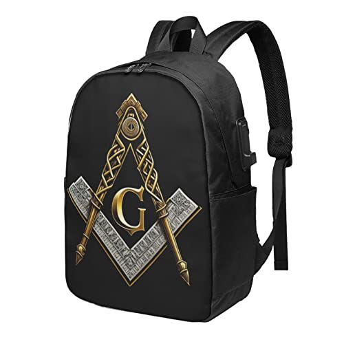 FYCFSLMY Master Mason Masonic Laptop Backpack, Travel Backpack with USB Charging Port, Computer Bag for Men Women