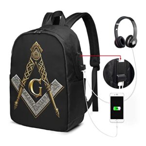 FYCFSLMY Master Mason Masonic Laptop Backpack, Travel Backpack with USB Charging Port, Computer Bag for Men Women