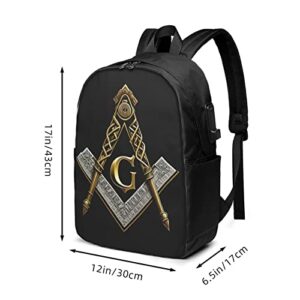 FYCFSLMY Master Mason Masonic Laptop Backpack, Travel Backpack with USB Charging Port, Computer Bag for Men Women