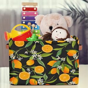 Funky Qiu Tropical Lemon Flower Storage Basket Cube Large Toys Storage Box Bin with Handle Collapsible Closet Shelf Cloth Organizer for Nursery Bedroom,15x11x9.5 in,1 Pack