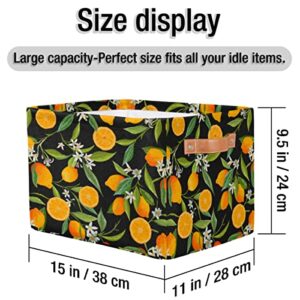 Funky Qiu Tropical Lemon Flower Storage Basket Cube Large Toys Storage Box Bin with Handle Collapsible Closet Shelf Cloth Organizer for Nursery Bedroom,15x11x9.5 in,1 Pack