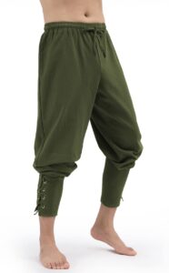 men's cotton linen renaissance ankle banded pants retro medieval viking navigator pirate trousers (x-large, army green)