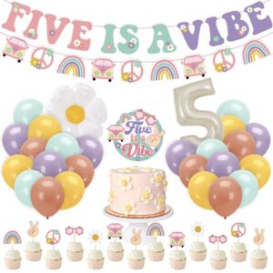 sinasasspel five is a vibe 5th birthday party decorations groovy banner cake toppers daisy foil balloons for 60s 70s five year retro hippie party supplies groovy party favors