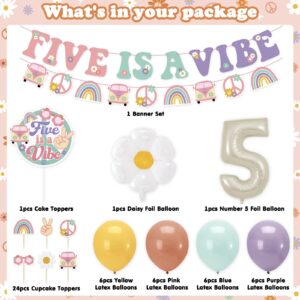 Sinasasspel Five is a Vibe 5th Birthday Party Decorations Groovy Banner Cake Toppers Daisy Foil Balloons for 60s 70s Five Year Retro Hippie Party Supplies Groovy Party Favors