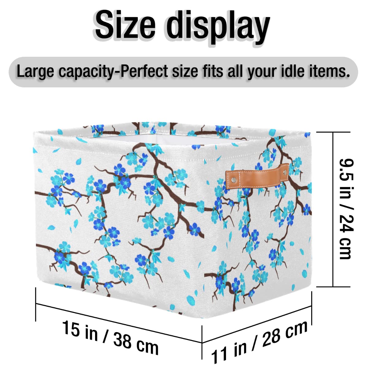 Funky Qiu Japanese Cherry Blossom Storage Basket Cube Large Toys Storage Box Bin with Handle Collapsible Closet Shelf Cloth Organizer for Nursery Bedroom,15x11x9.5 in,1 Pack