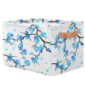 Funky Qiu Japanese Cherry Blossom Storage Basket Cube Large Toys Storage Box Bin with Handle Collapsible Closet Shelf Cloth Organizer for Nursery Bedroom,15x11x9.5 in,1 Pack
