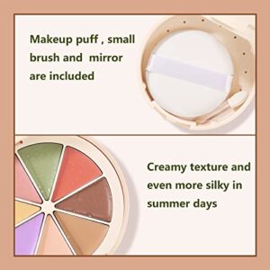 8 Color Corrector Palette with Foundation , Full Coverage Concealer, Concealer for Dark Circles, Cream Contour Palette, Makeup Palette with Makeup Puff , Mirror and Small Brush, Long Lasting & Waterproof Color Correcting Foundation, Under Eye Concealer Br