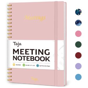 meeting notebook for work organization - work planner notebook with action items, agenda planner for note taking, 160pages (6.9" x 9.9") project planner for men & women - pink