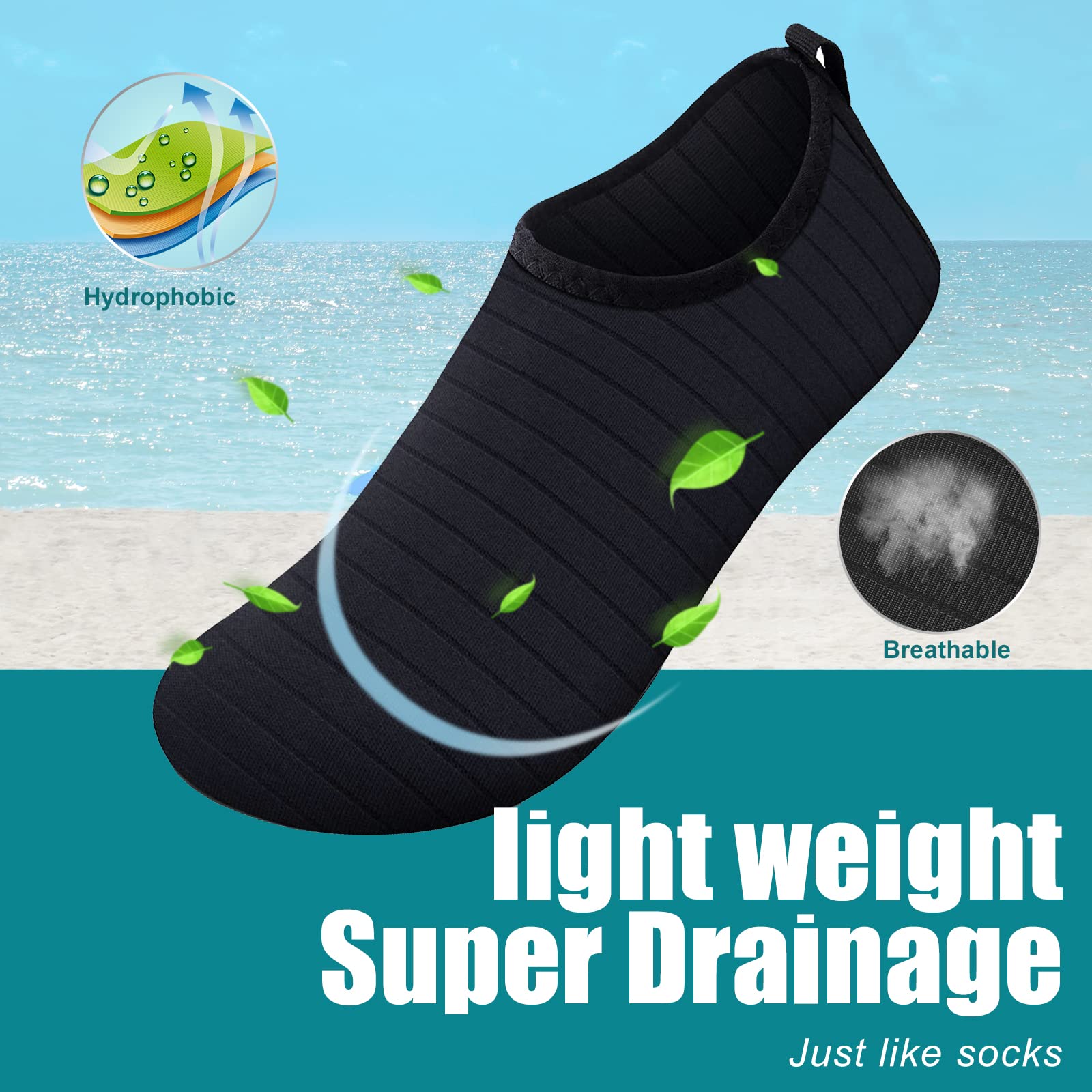 Unisex Water Shoes Quick-Drying Beach Aqua Shoes for Women Men Black 2 Pack