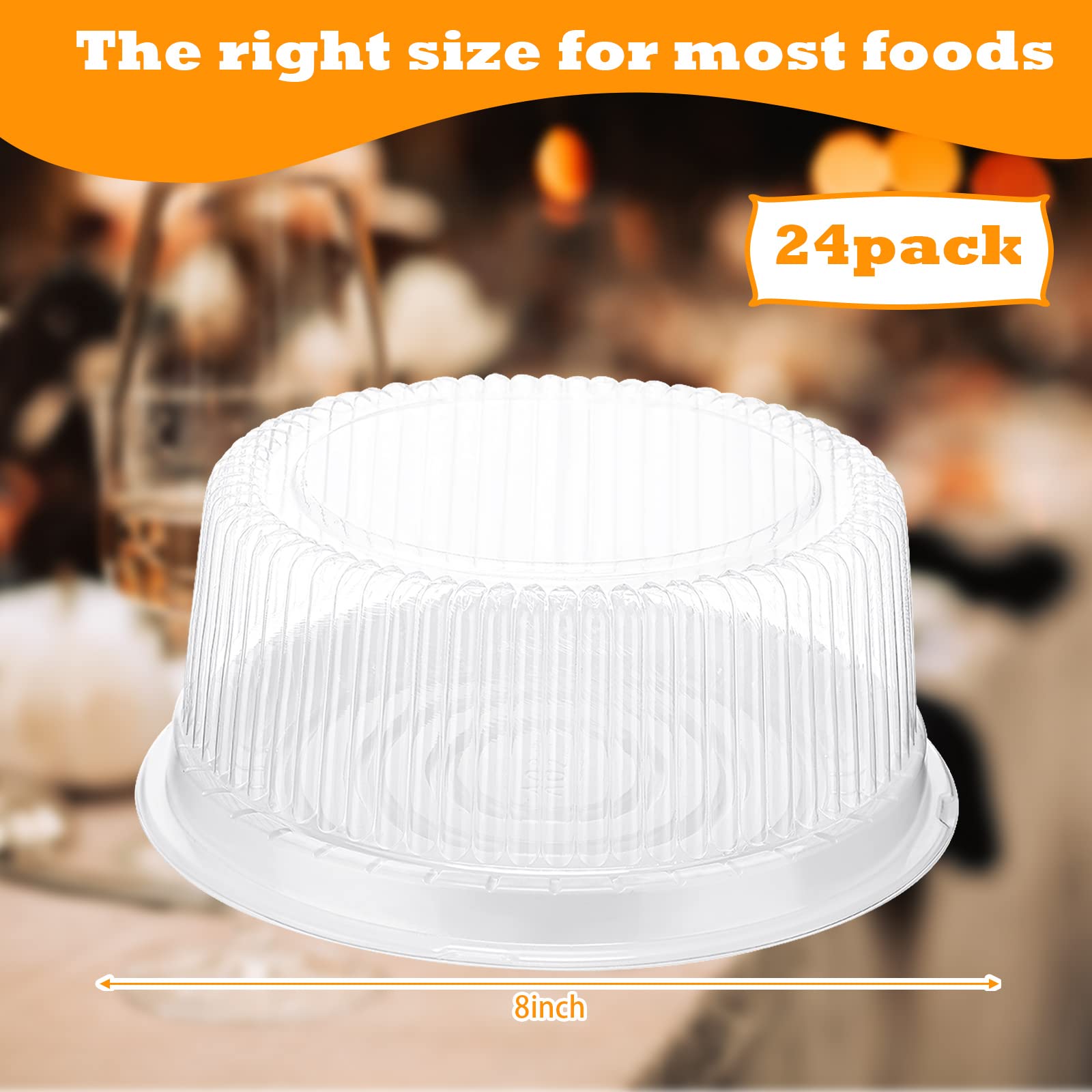 Nuanchu 24 Pieces 8 Inch Disposable Cake Containers with Lids Plastic Serving Tray Clear Platters with Clear Lids Round Disposable Cake Holder for Storing Party Takeout Food Catering Display (White)