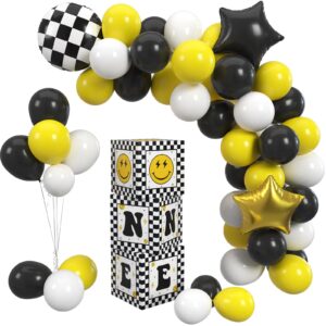 one happy dude balloon boxes 1st birthday party balloon blocks smile themed birthday party balloon arch kit for boy party decor yellow black lightening checkered backdrop favors
