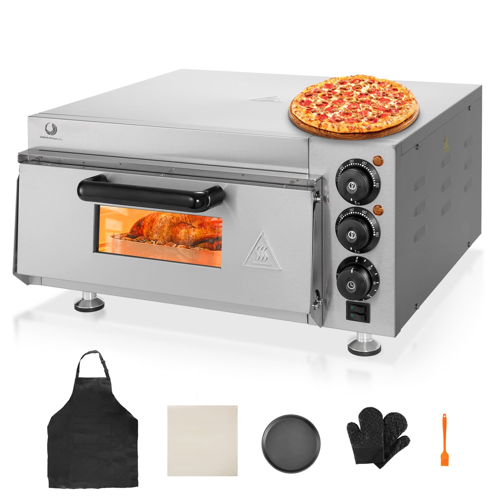 BEAMNOVA Electric Commercial Pizza Oven Countertop,1900W Adjustable Temperature Pizza Oven with 12 Inch Pizza Pan and Pizza Stone for Restaurant Home Pretzels Baked…