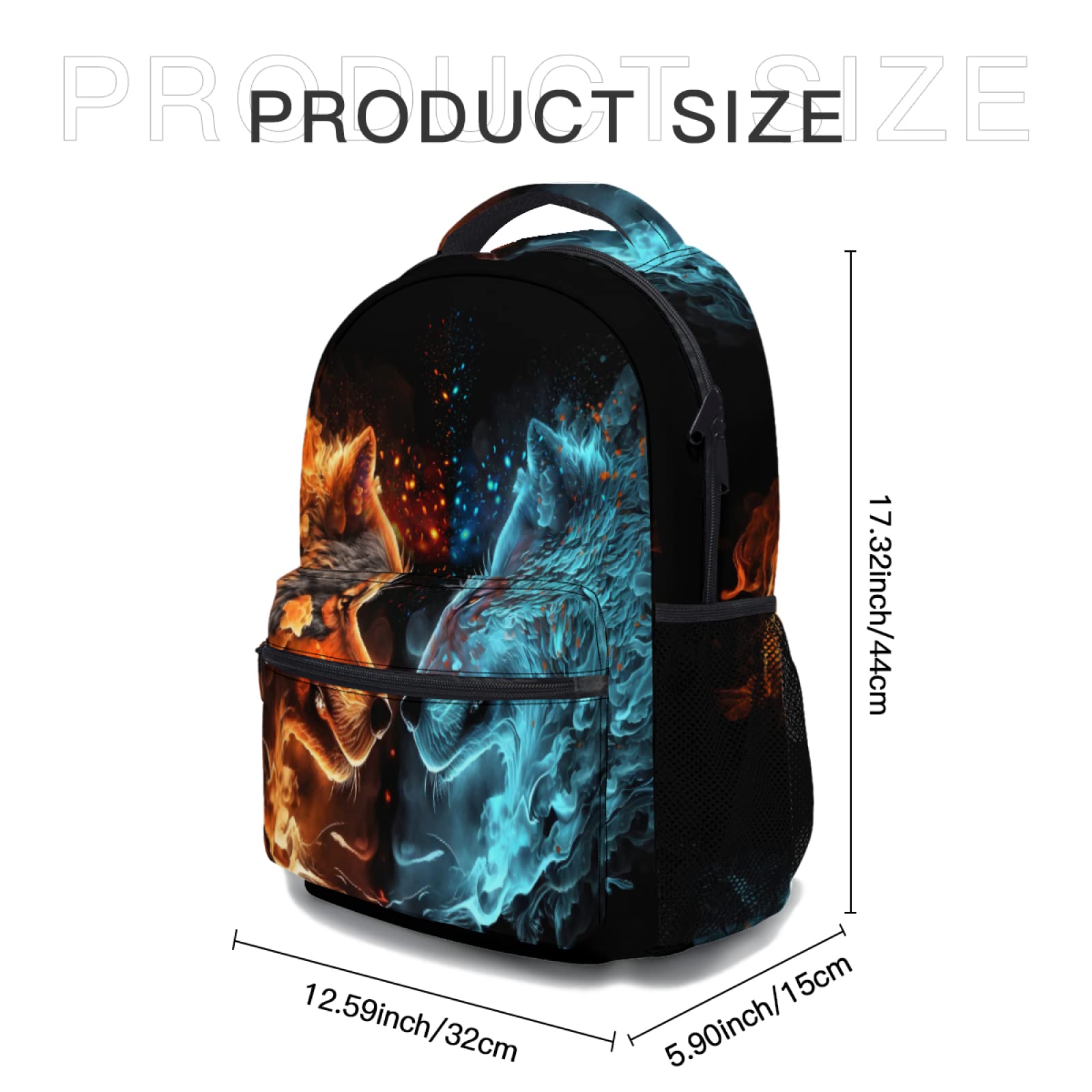 aportt Blue Red Fire Wolf Backpack for Boys Girls Durable Casual Basic Kids Bookbag Lightweight School Bag for Teens Students Travel Hiking Camping Daypack