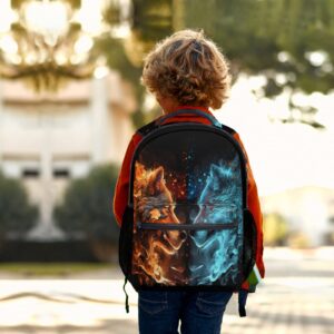 aportt Blue Red Fire Wolf Backpack for Boys Girls Durable Casual Basic Kids Bookbag Lightweight School Bag for Teens Students Travel Hiking Camping Daypack