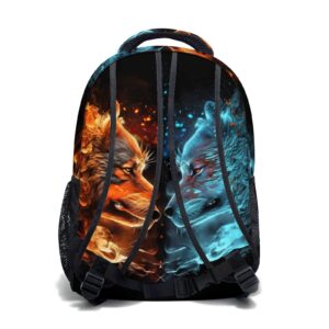 aportt Blue Red Fire Wolf Backpack for Boys Girls Durable Casual Basic Kids Bookbag Lightweight School Bag for Teens Students Travel Hiking Camping Daypack