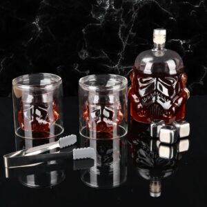 Yingluo Transparent Creative Whiskey Decanter Set With 4 Glasses,Flask Carefe,Whiskey Carafe for Wine,Scotch,Bourbon,vodka,Liquor-750ml Gifts for Men (1 DECANTER + 4 GLASSES)