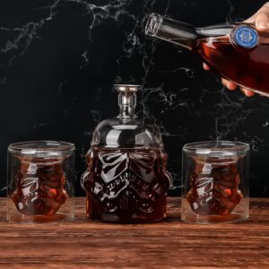 Yingluo Transparent Creative Whiskey Decanter Set With 4 Glasses,Flask Carefe,Whiskey Carafe for Wine,Scotch,Bourbon,vodka,Liquor-750ml Gifts for Men (1 DECANTER + 4 GLASSES)