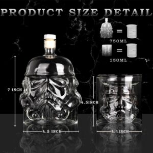 Yingluo Transparent Creative Whiskey Decanter Set With 4 Glasses,Flask Carefe,Whiskey Carafe for Wine,Scotch,Bourbon,vodka,Liquor-750ml Gifts for Men (1 DECANTER + 4 GLASSES)