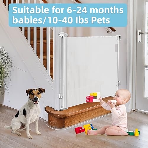 HAOBEIBEI Retractable Baby Gates, Mesh Baby Gate or Dog Gate Extends to 55" Wide 33" Tall, Mesh Child Safety Baby Gates, Dog Pet Retractable Gates for Stairs, Doorways, Hallways, Indoor, Outdoor