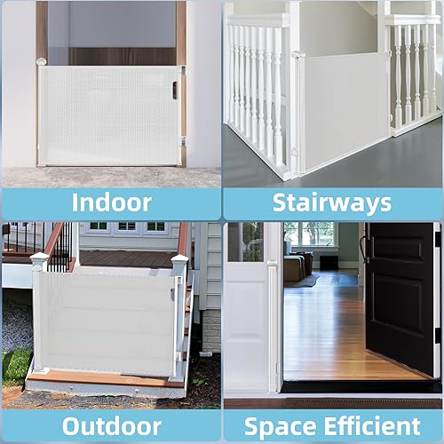 HAOBEIBEI Retractable Baby Gates, Mesh Baby Gate or Dog Gate Extends to 55" Wide 33" Tall, Mesh Child Safety Baby Gates, Dog Pet Retractable Gates for Stairs, Doorways, Hallways, Indoor, Outdoor