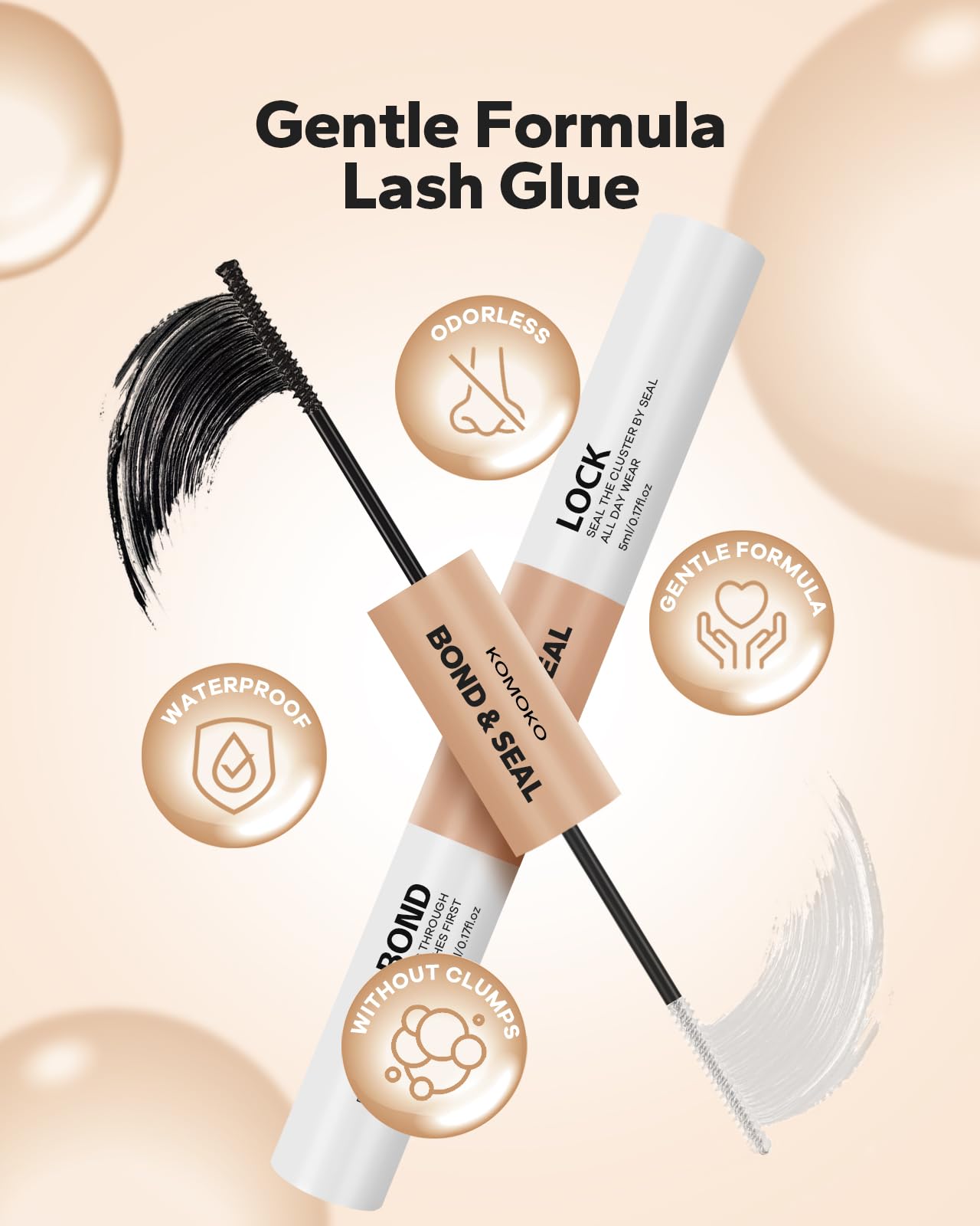 Komoko Lash Bond and Seal (10ml), Cluster Lash Glue for Individual Cluster Lashes, Bond and Seal Lash Glue Super Strong Hold and Long Lasting 48-72 Hours, Waterproof Eyelash Glue & Lash Extension Glue