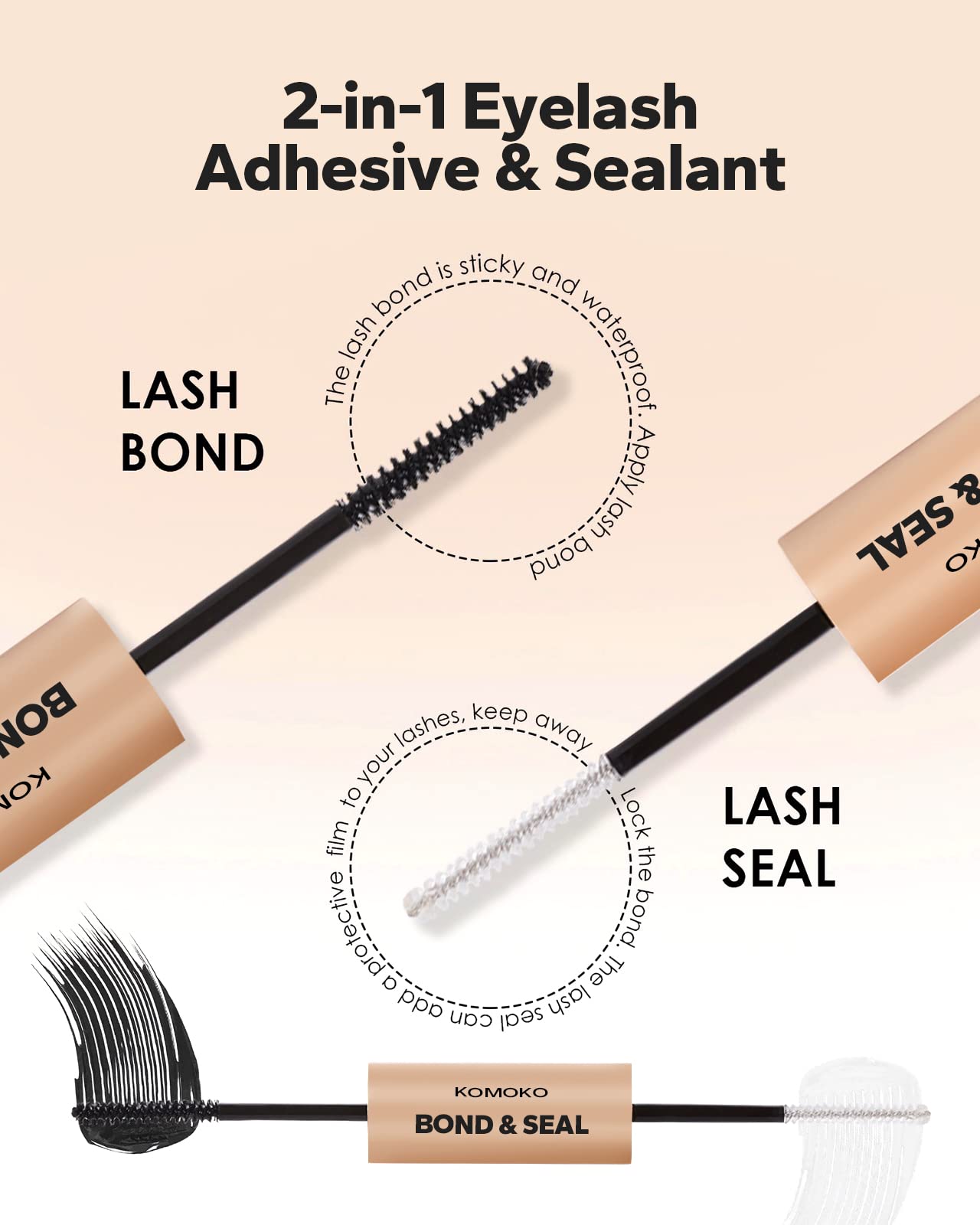 Komoko Lash Bond and Seal (10ml), Cluster Lash Glue for Individual Cluster Lashes, Bond and Seal Lash Glue Super Strong Hold and Long Lasting 48-72 Hours, Waterproof Eyelash Glue & Lash Extension Glue