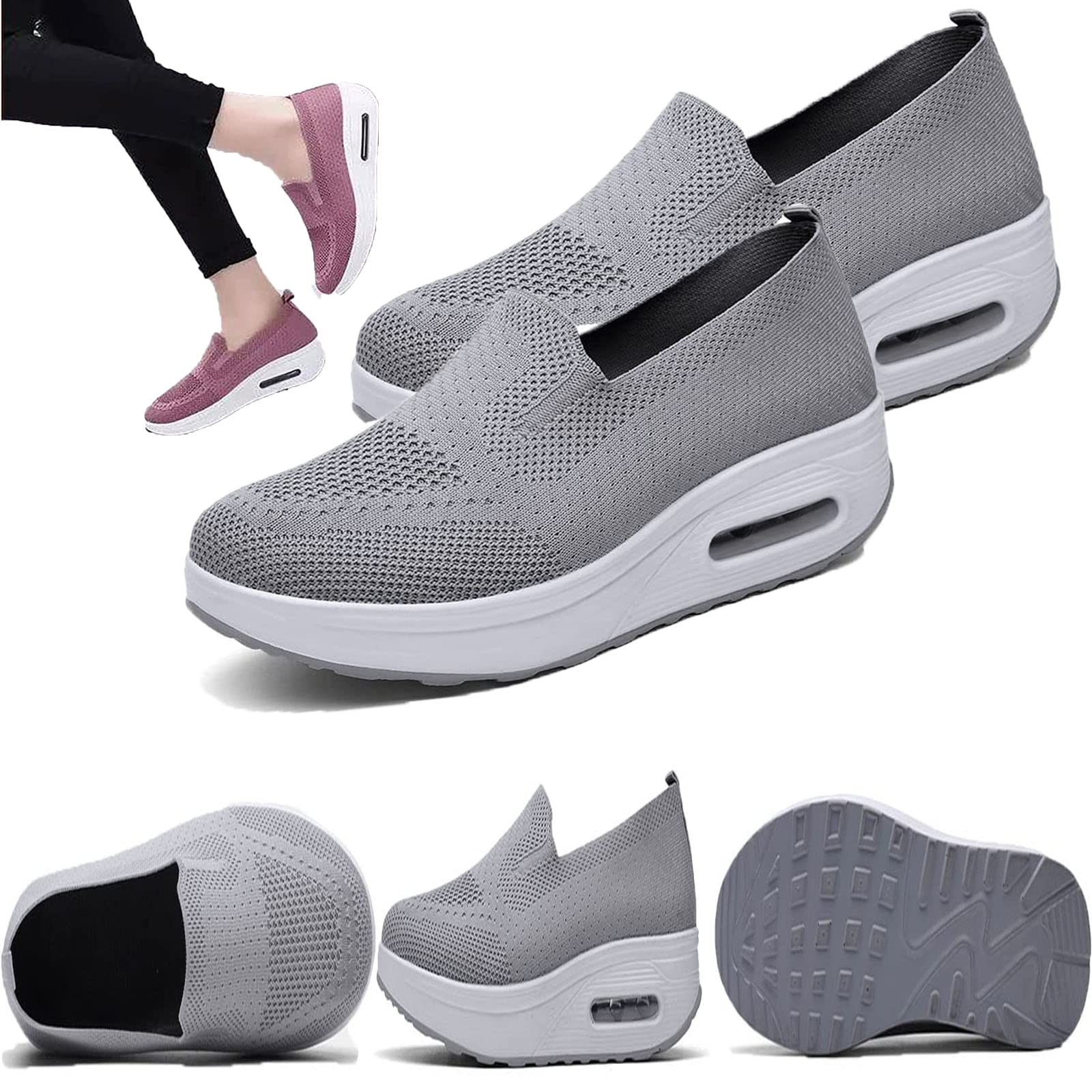 XGBYR Women's Orthopedic Sneakers, 2023 New Mesh Up Stretch Platform Sneakers Comfortable Casual Fashion Sneaker Walking,Zapatos Ortopédicos para Mujer (Grey,39)