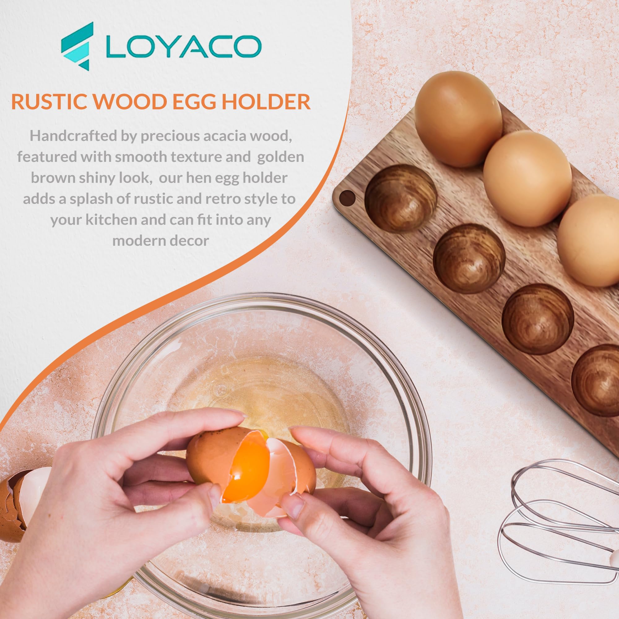 LOYACO Stackable Acacia Wooden Egg Holder Countertop - Stackable Double Layers Egg Rack, 24 Fresh Egg Holder, Durable Space Saving Design, Shop Organization Kitchen Rustic Decor