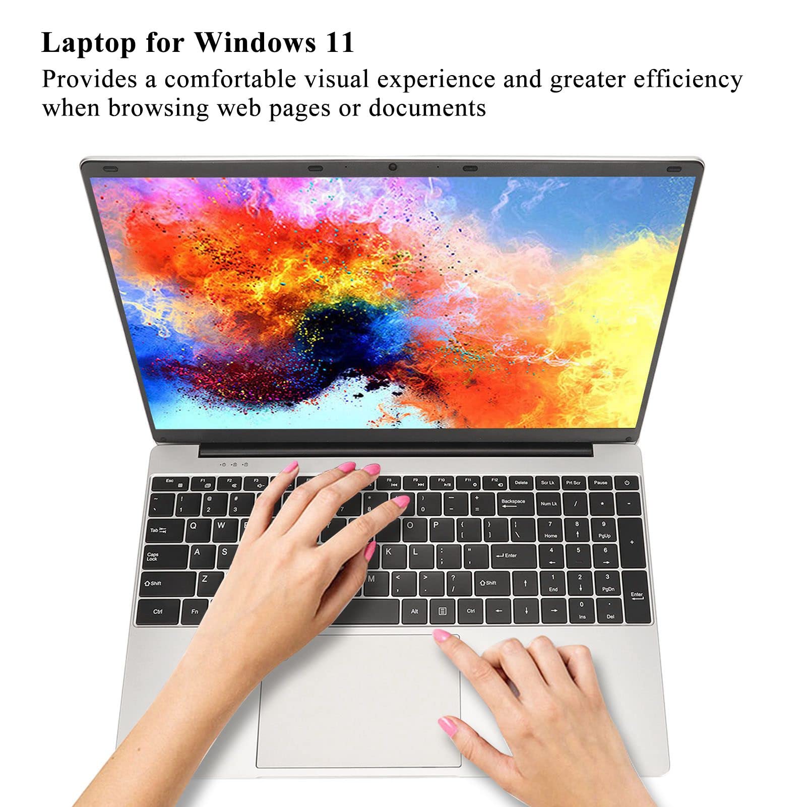 15.6Inch Laptop, 2K Resolution IPS Screen LPDDR4 16GB RAM 1TB SSD Fingerprint Unlock Keyboard Backlight, PC Laptop for Windows 11