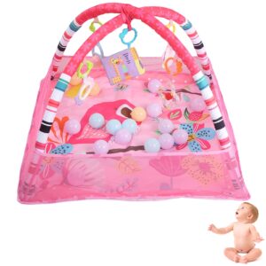 Baby Gym and Infant Play Mat Newborn Crawling Activity Center Soft Early Development Playmats with Safety Net and Ball and Hanging Toys (Pink)