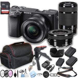 sony a6400 mirrorless camera with16-50mm & 55-210mm zoom lenses + 64gb memory + case+ steady grip pod + filters + 2x batteries + more (34pc bundle) (renewed)