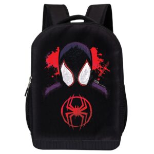 marvel comics spiderman backpack - into the spider-verse black knapsack 16 inch mesh padded bag (miles spider)