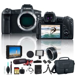 canon eos r mirrorless digital camera 3075c002 with extra battery, ef mount adapter, bag, 32gb memory card, rode mic, led light, external 4k monitor and more (renewed)