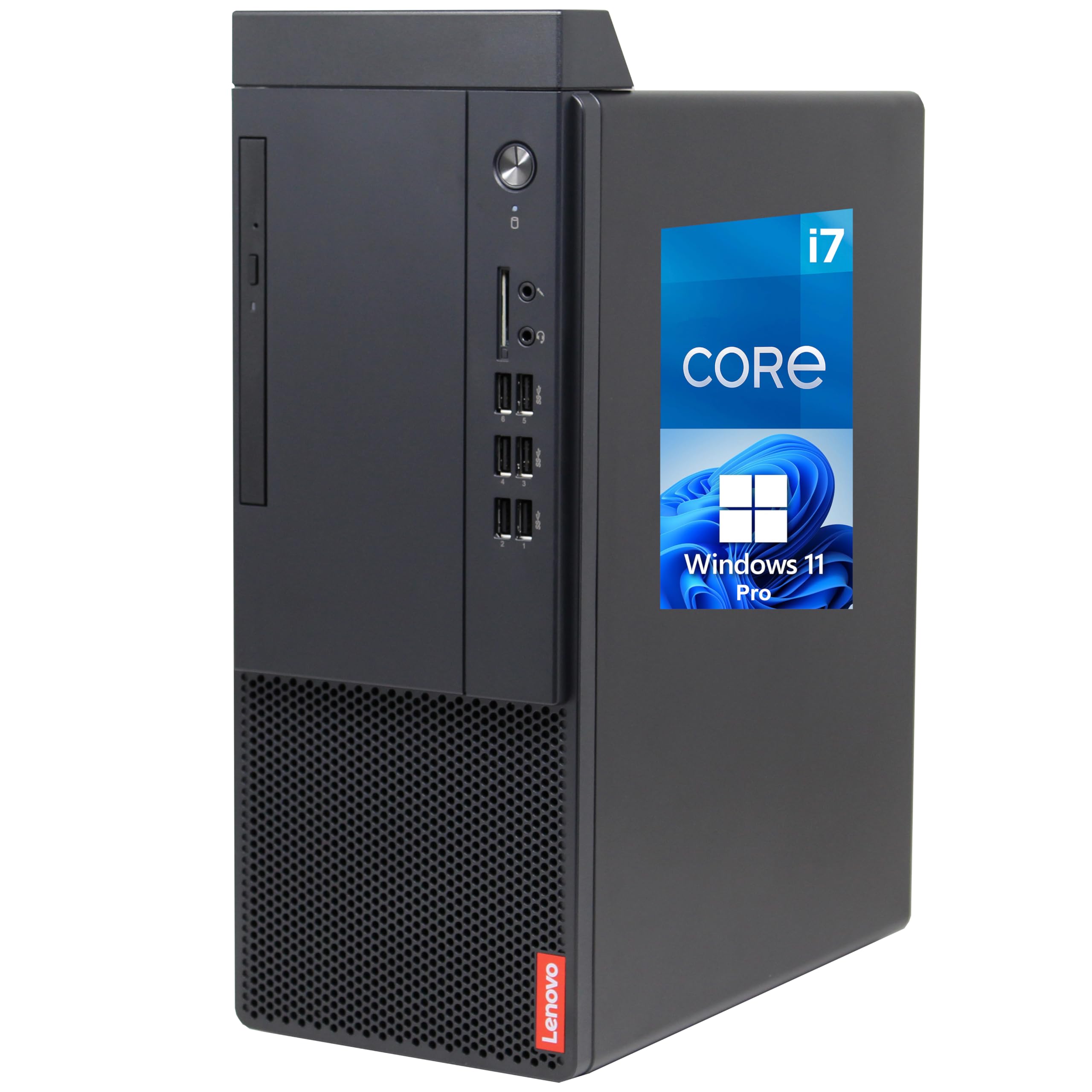 Lenovo V50T Tower Desktop Computer, Intel i7-10700, 64GB RAM, 2TB NVMe SSD, 2 Monitor Support, HDMI, VGA, DVD-RW, Card Reader, Wi-Fi, BT- Windows 11 Pro, Black