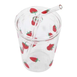 Cute Glass Cups With Lids And Straws, 300ml Strawberry Glass Cup, Heat Proof Cute Strawberry Mug Kawaii Cup, For Home Office