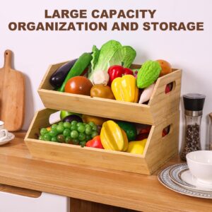 BYOA Official 2 Set Bamboo Storage Bins, Pantry Organizers and Storage, Kitchen Countertop Organization and Storage Basket for Produce, Onions, Potatoes, Garlic, Fruits, Vegetable and Bread