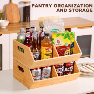 BYOA Official 2 Set Bamboo Storage Bins, Pantry Organizers and Storage, Kitchen Countertop Organization and Storage Basket for Produce, Onions, Potatoes, Garlic, Fruits, Vegetable and Bread