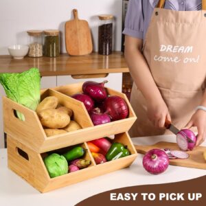 BYOA Official 2 Set Bamboo Storage Bins, Pantry Organizers and Storage, Kitchen Countertop Organization and Storage Basket for Produce, Onions, Potatoes, Garlic, Fruits, Vegetable and Bread