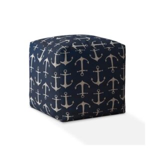 homeroots 17" blue and grey twill anchor pouf ottoman