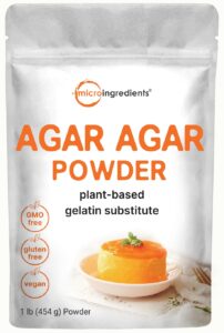 micro ingredients agar agar powder, 1lb (16oz) | planted-based source from red algae | unflavored thickening agent for cooking & baking | vegan substitute for beef gelatin | non-gmo, vegan friendly