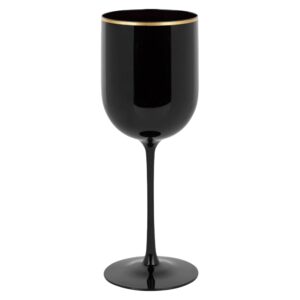ecoquality plastic black wine glasses with gold rim - 12 oz wine cups with stem, disposable shatterproof wine goblets, reusable, elegant drink cups tumbler for weddings, parties, receptions (2 pack)