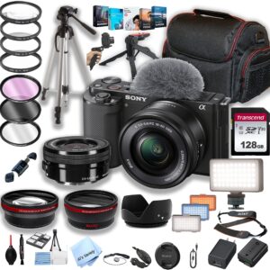 sony zv-e10 mirrorless camera with 16-50mm lens + 128gb memory + led video light + case+ steady grip pod + tripod + filters + lenses + software + more (42pc bundle)