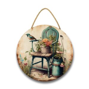rustic floral country farmhouse wall art retro bird on chair painting for bathroom vintage flower poster country style picture prints for home bedroom bathroom decor