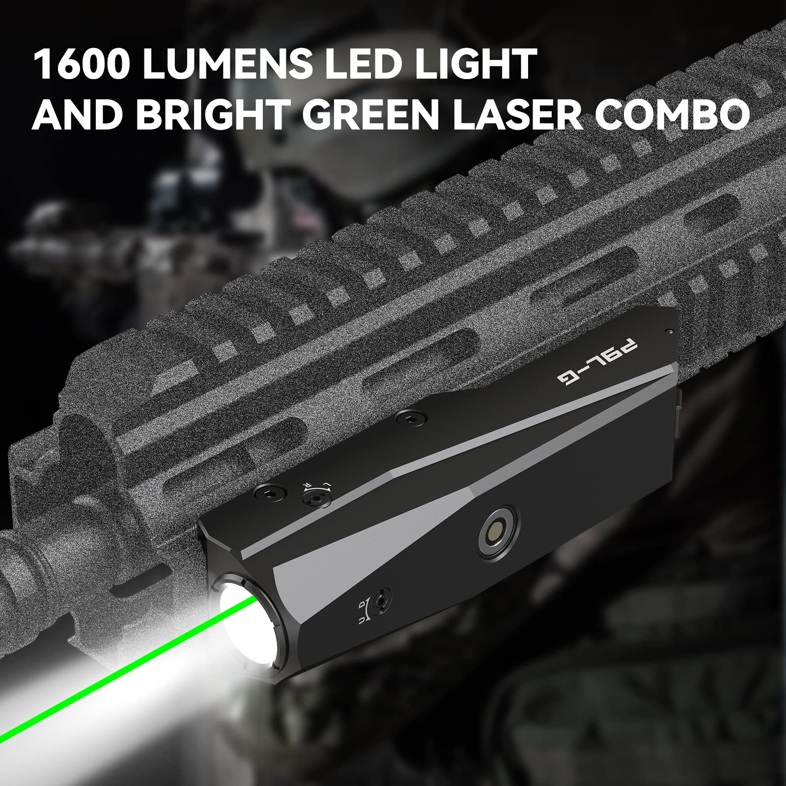 P9L-G Tactical Light Laser Combo - 1600 Lumens LED & Green Laser Sight for Picatinny Rails with Magnetic Charger and Momentary/Constant-on Switch