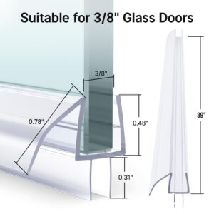 AmazerBath Shower Door Bottom Seal 39 inch (Set of 2) - Suitable for 3/8 Inch Glass, Frameless Glass Shower Door Seal Strip, Shower Door Sweep